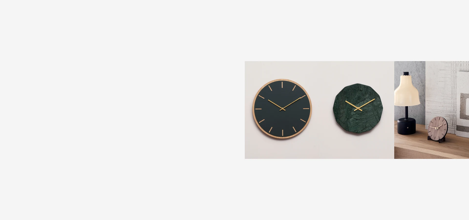 Hemverk Conifer vægur i egetræ, Marble Verde vægur i mørkegrønt marmor og bordur i valnød