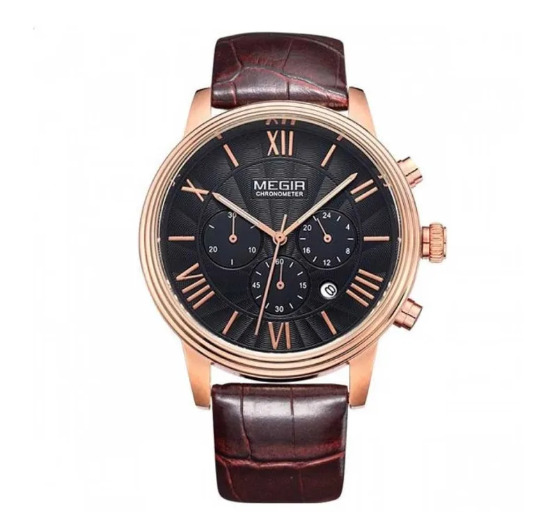 MEGIR Chronograf Nero Brown Herreur med brun urskive