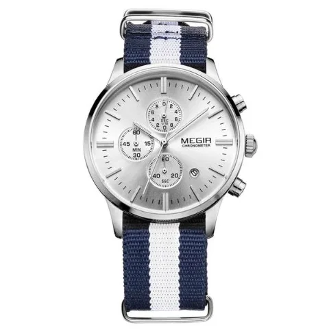 MEGIR Sailor Silver Blue Herreur med blå urskive