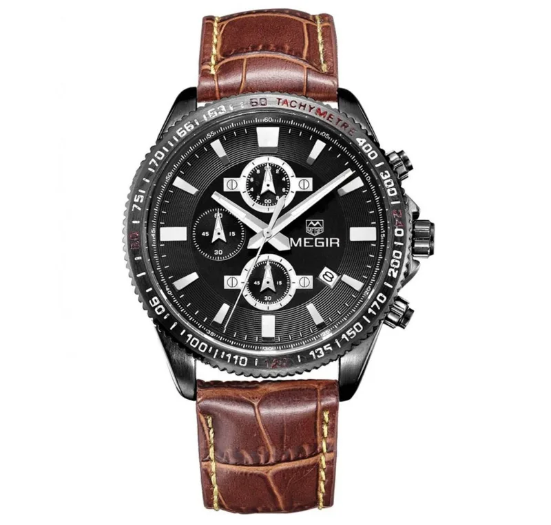 MEGIR Tachymeter Black Herreur med sort urskive