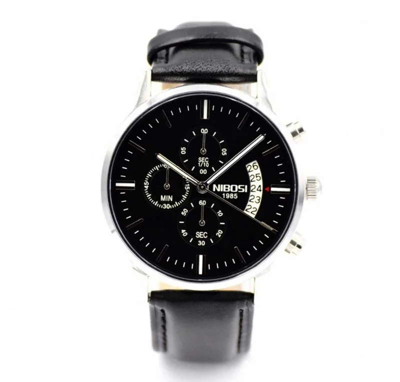 NIBOSI Classic Black Leather Herreur