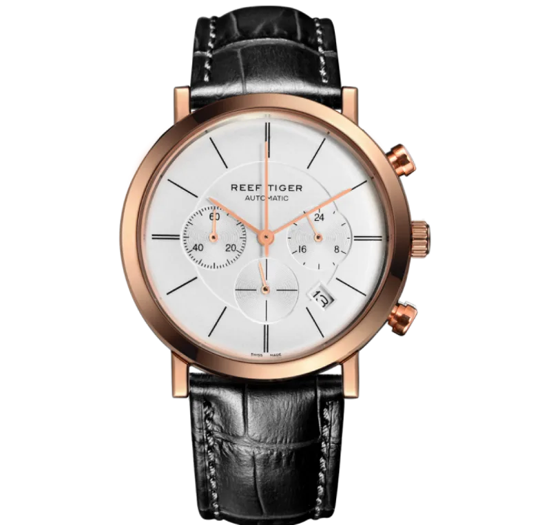 REEF TIGER Seattle Mountain Rainier Chronograph Rosegold White Herreur