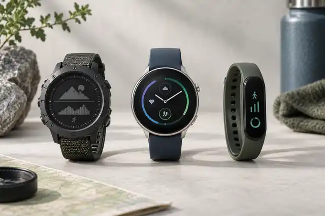 Sportsur, smartwatch og aktivitetsur side om side